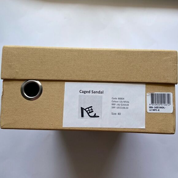 Mode Collective Lily White Grey Nappa Leather Caged Block Heeled Slip On Sandals - Picture 11 of 14